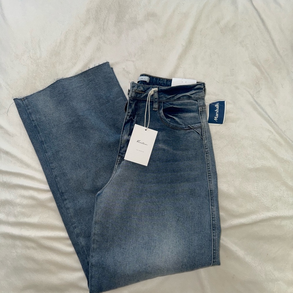 High waisted wide leg denim jeans